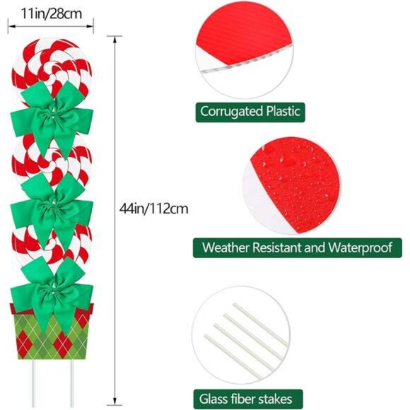 2 sets Christmas Peppermint Candy Decor 44 Inch Xmas Yard Signs Stake Decors - Picture 5 of 7